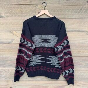 Vintage 90s Expressions Crazy Geometric Design Grandpa Style Sweater